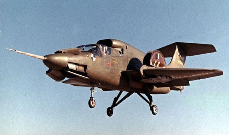 Ryan XV-5A in hover. Note the open vents above the lift fans (Author unknown)